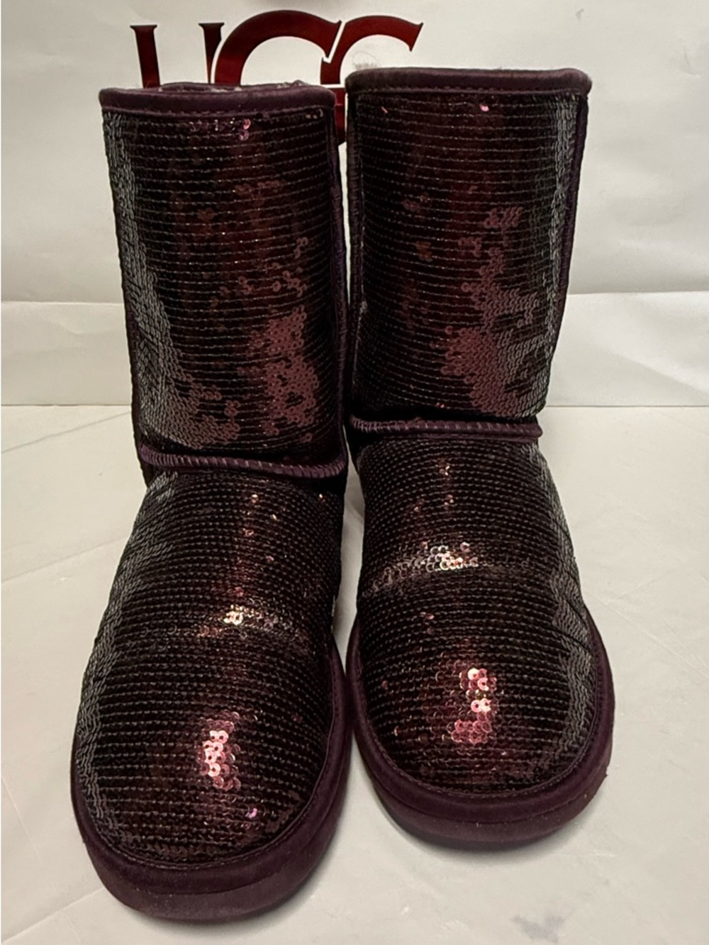 UGG Australia Classic Short Sequin Boots Women’s 9 Plum Purple Shearling Lined
